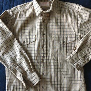 Filson wool tan and navy windowpane shirt
